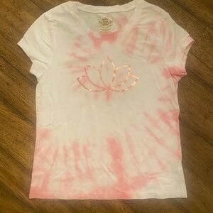 Pink & White Tie-Dyed Sublte Swirl Tee with Rose Gold Foil Lotus Blossom